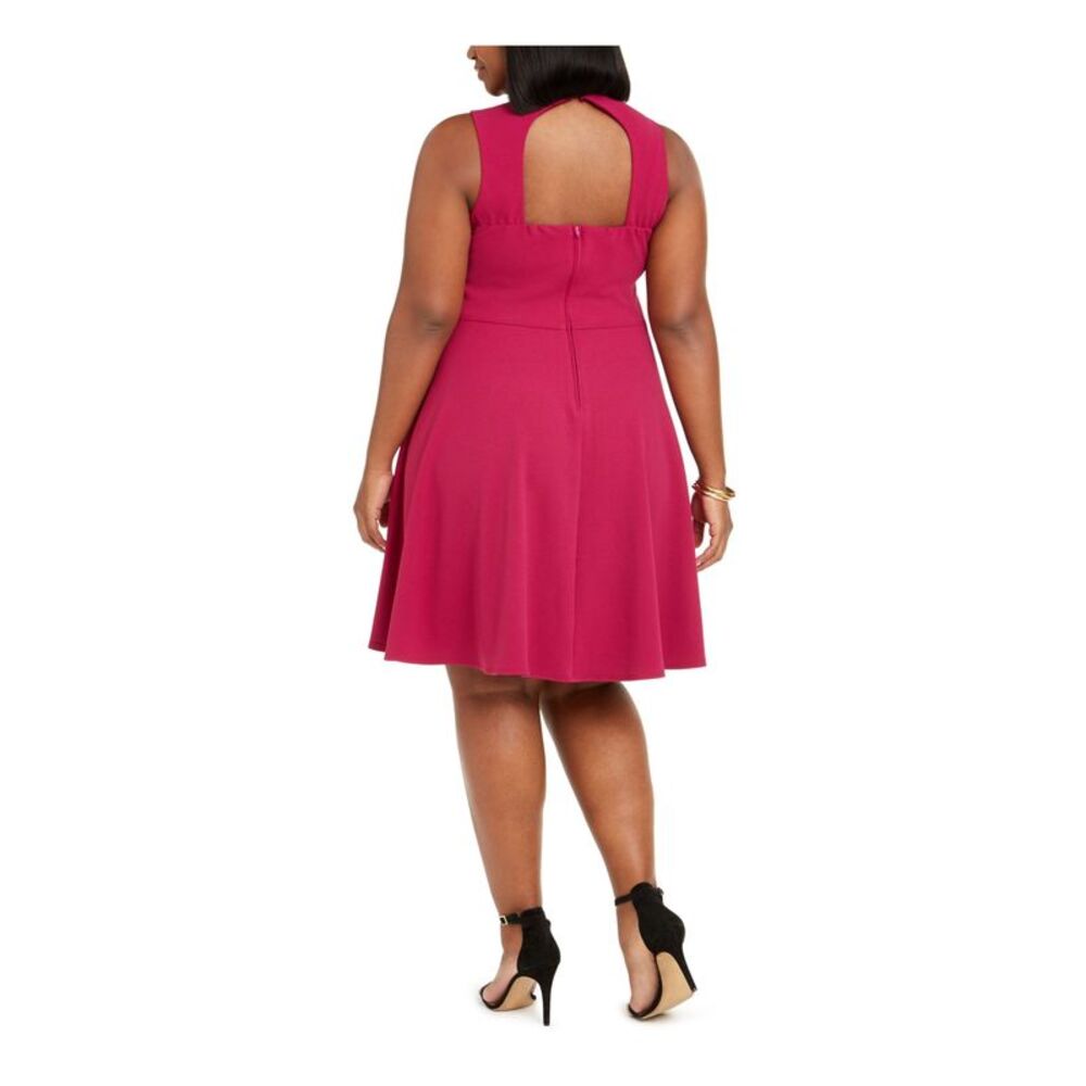 B DARLIN Womens Burgundy Sleeveless Knee Length Trapeze Dress Plus 24W - Picture 2 of 5
